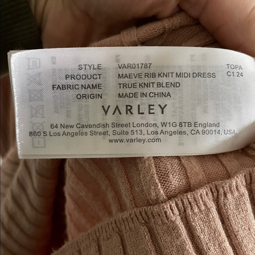 Varley Maeve Ribbed Knit Midi Dress Women’s XL Warm Taupe Neutral Short Sleeve - Picture 12 of 13
